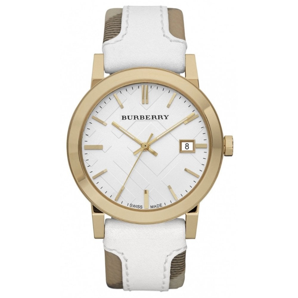 Burberry Watch The City Check Stamped White Gold PVD BU9015