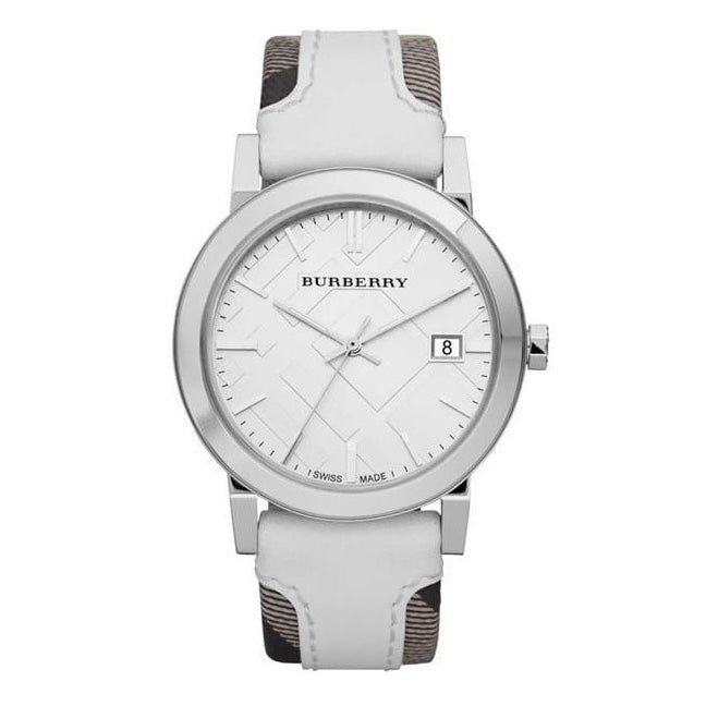 Burberry The City White Dial White Leather Strap Watch for Women - BU9012