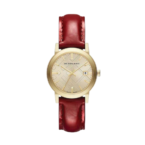 Burberry The City Gold Dial Red Leather Strap Watch for Women - BU9140