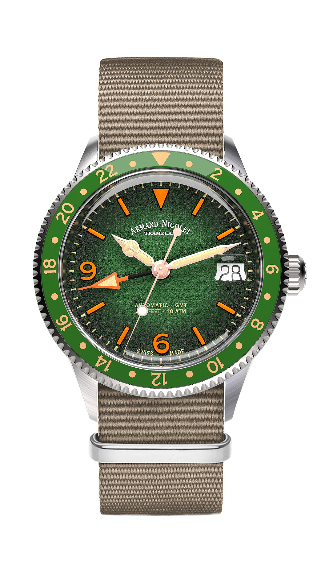 Armand Nicolet Men's Watch VS1 GMT 38mm Green A506AVAA-VS-BN19500AAGG