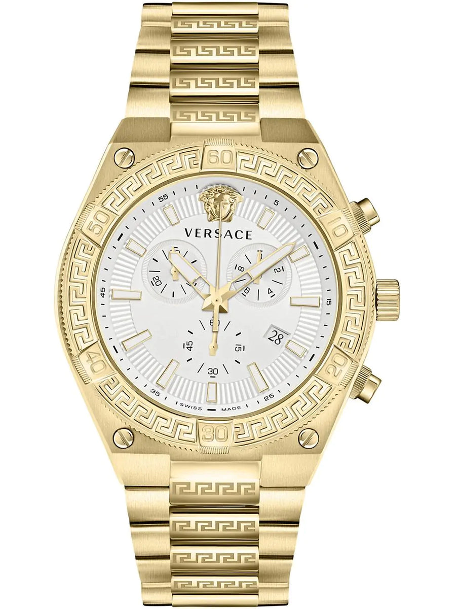 Versace Men s Watch Greca Sporty Chronograph 46mm Gold VESO00822 Watches Crystals