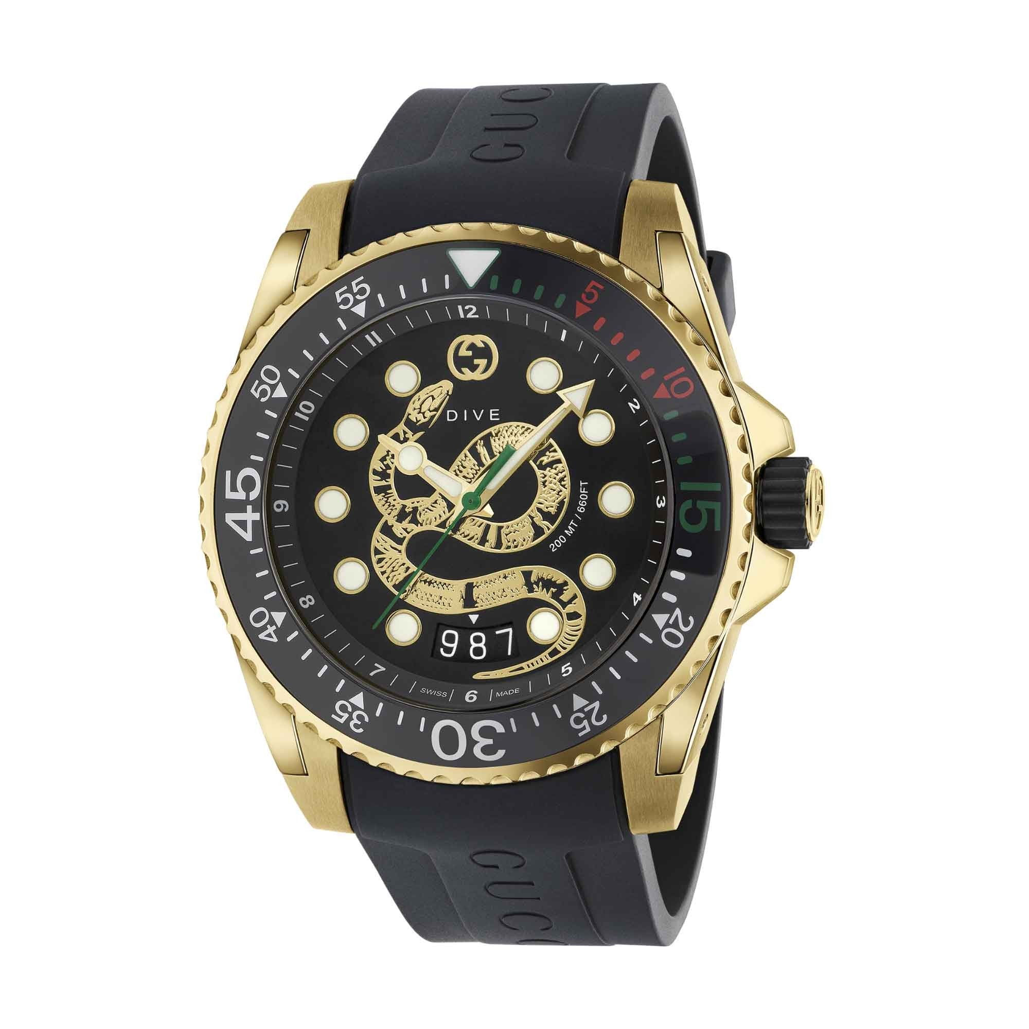 Gucci Watch Dive Men's 45mm Snake Yellow Gold YA136219