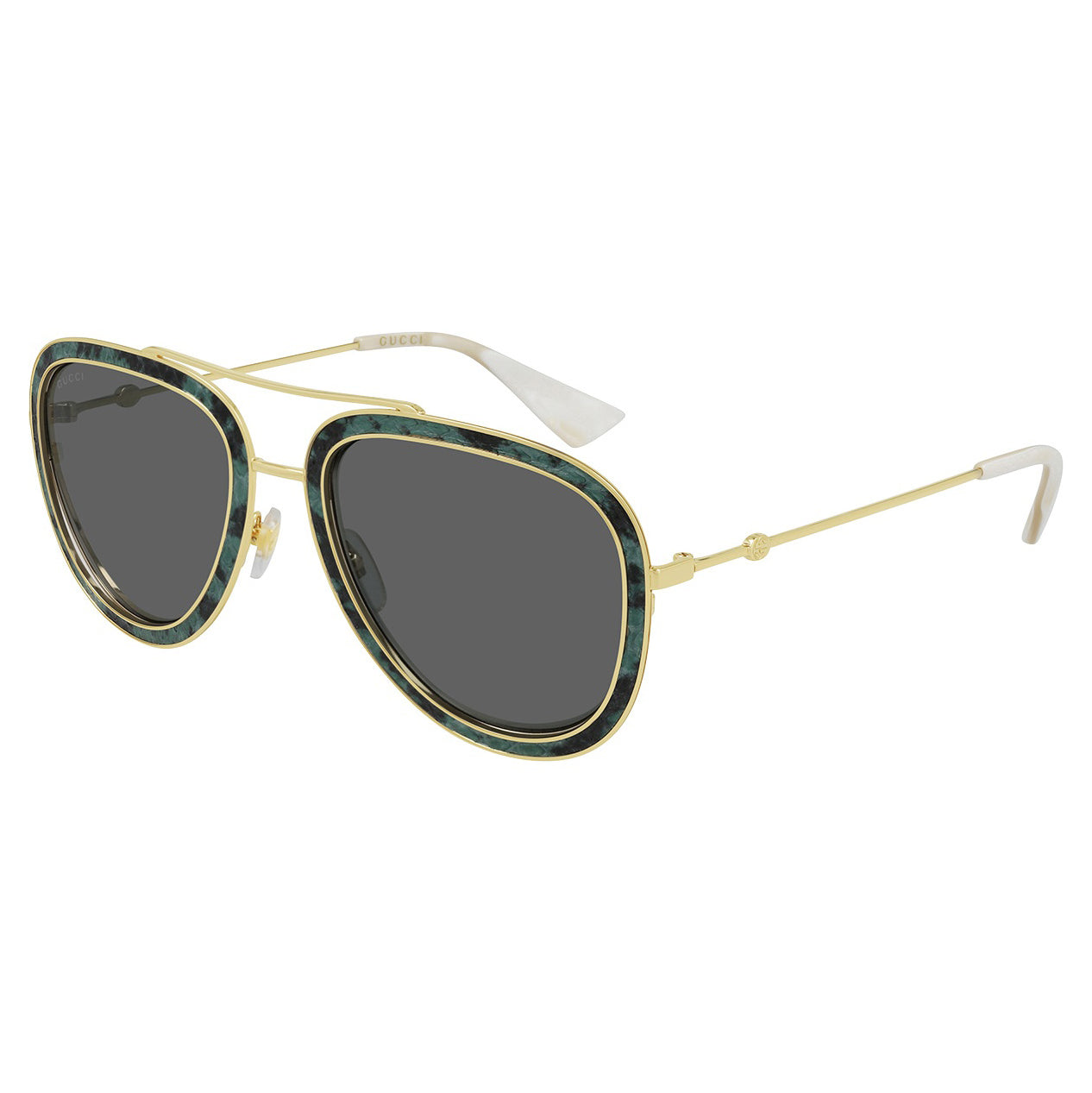 Gucci Women's Sunglasses Pilot Gold Green GG0062S LEATHER-002 55