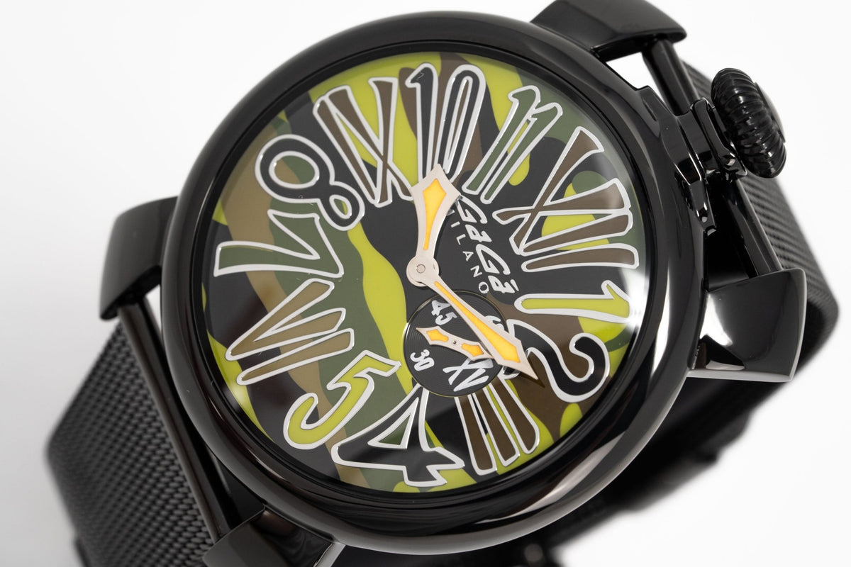 Gaga Milano Watch Slim 46 Black PVD Green Camo 5082.03 – Watches 
