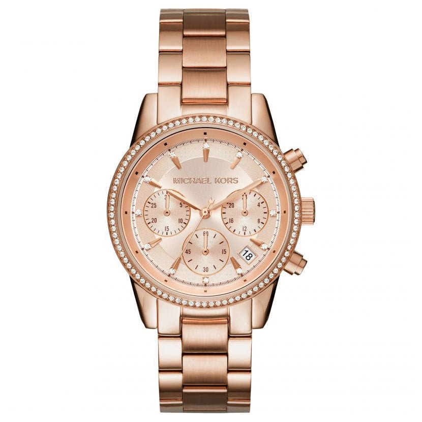 Michael Kors Ladies Chronograph Watch Ritz Rose Gold MK6357 - Watches & Crystals