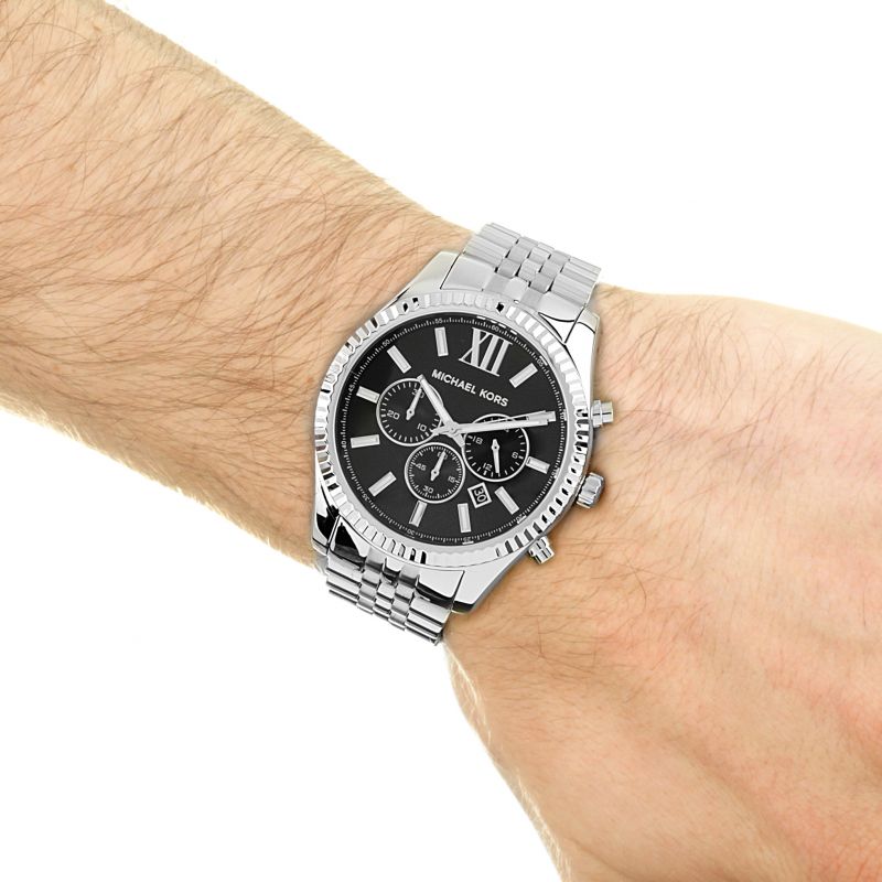 Michael Kors Men's Watch Lexington Chronograph Black Silver MK8602