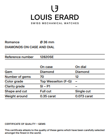 Louis Erard Watch Ladies Chronograph Romance Diamond 12820SE11.BDCC5