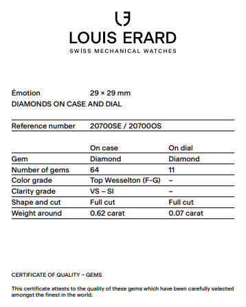 Louis Erard Watch Ladies Emotion Square Mother of Pearl Diamond 20700SE14.BMA18