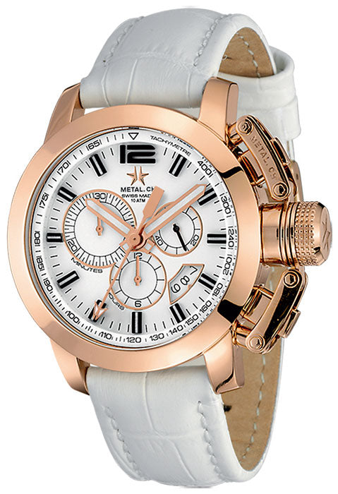 Metal.ch Men's Chronograph Watch 44MM Date White/Rose Gold 2310.44