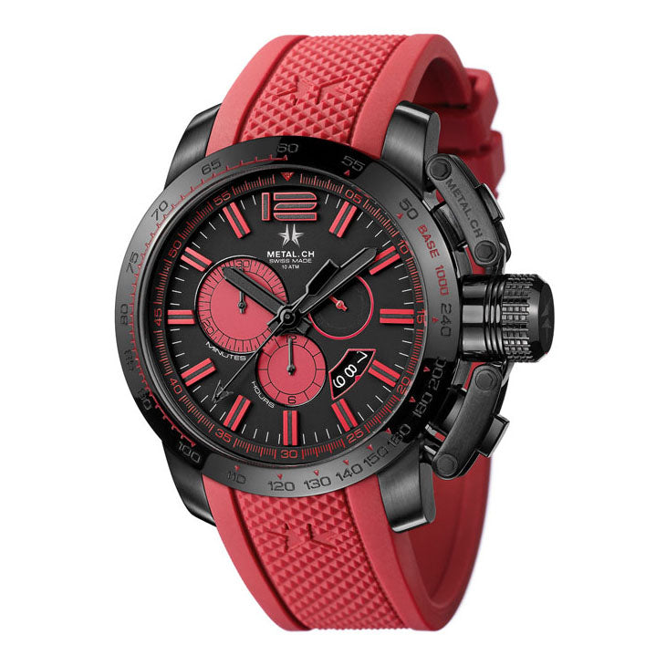 Metal.ch Men's Chronograph Watch Chronosport Collection 44MM Date Red/Black 4470.44