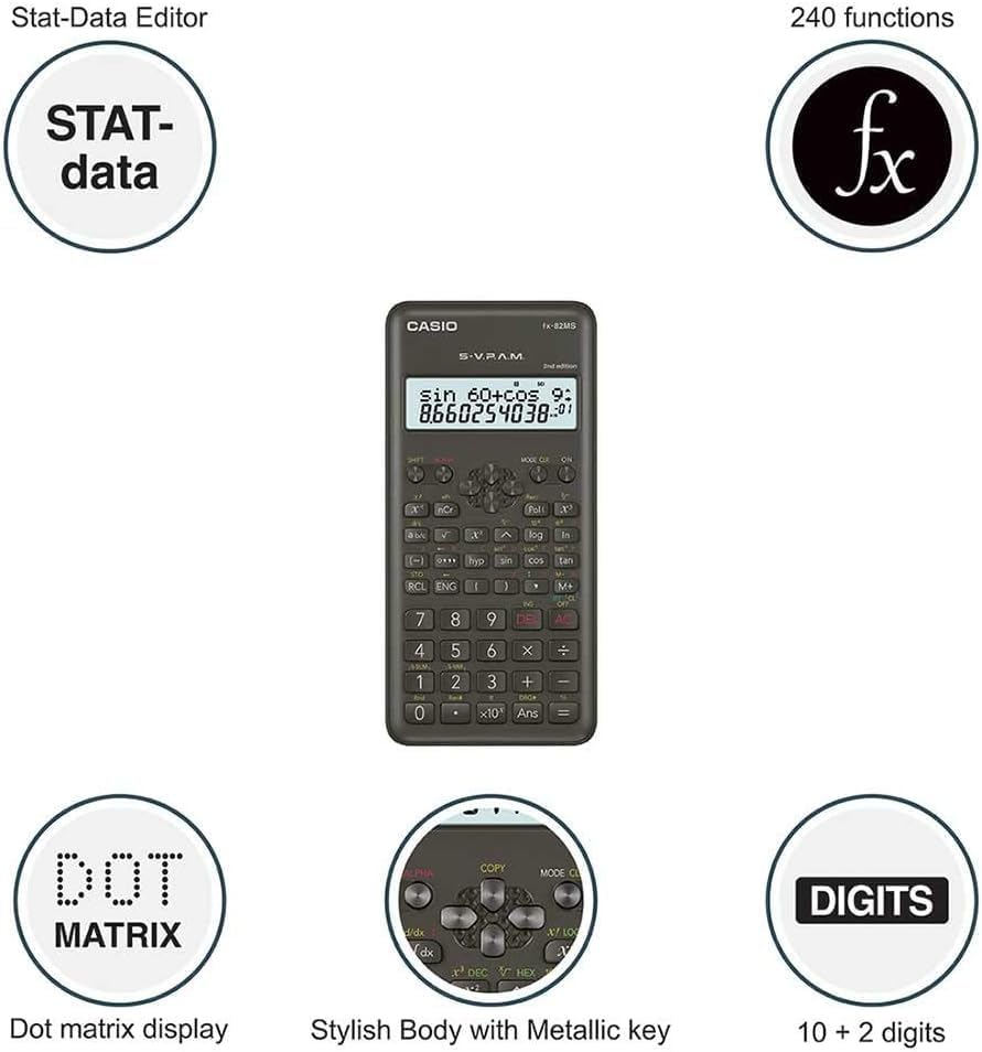 Casio Scientific Calculator FX-82MS-2-W 2nd Edition 2-Line Display