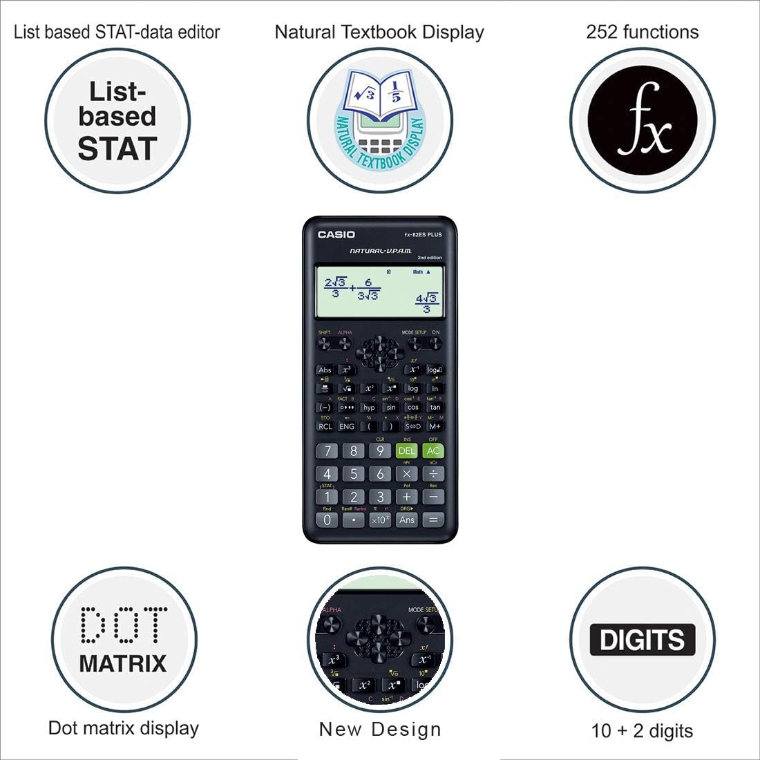 Casio Scientific Calculator FX-82ESPLUS-2 2nd Edition Natural Display
