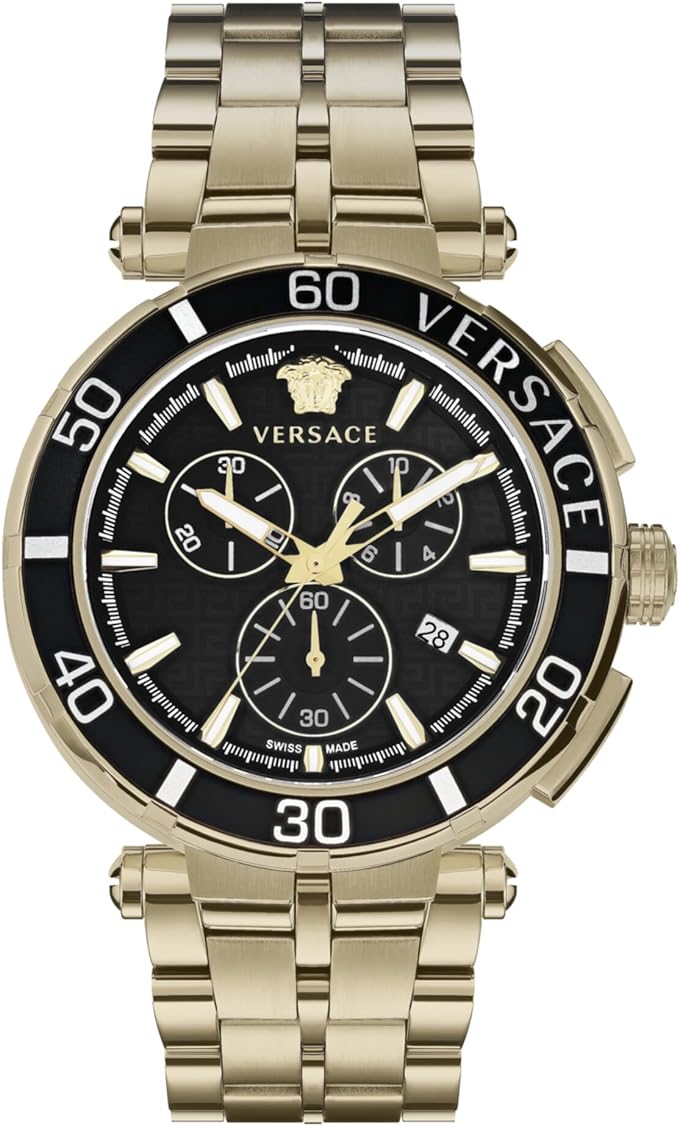 Versace Men's Watch 45mm Greca Chronograph Black Gold VE3L00522