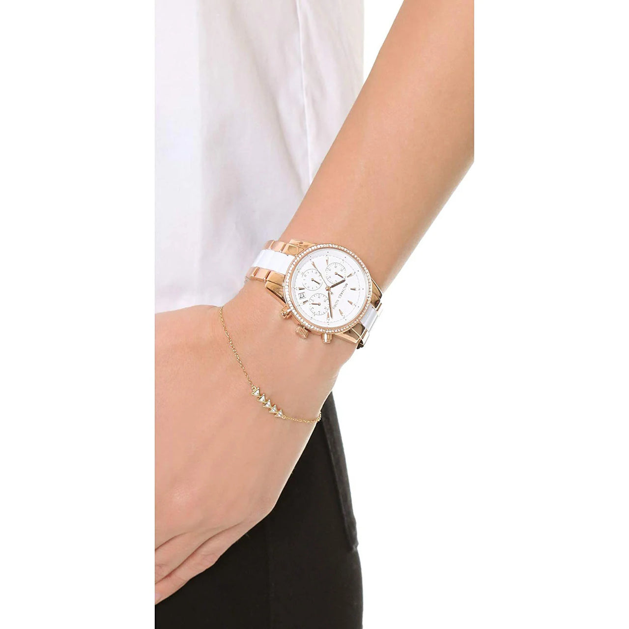 Michael Kors Ladies Watch Ritz Chronograph 37mm White Rose Gold MK6324