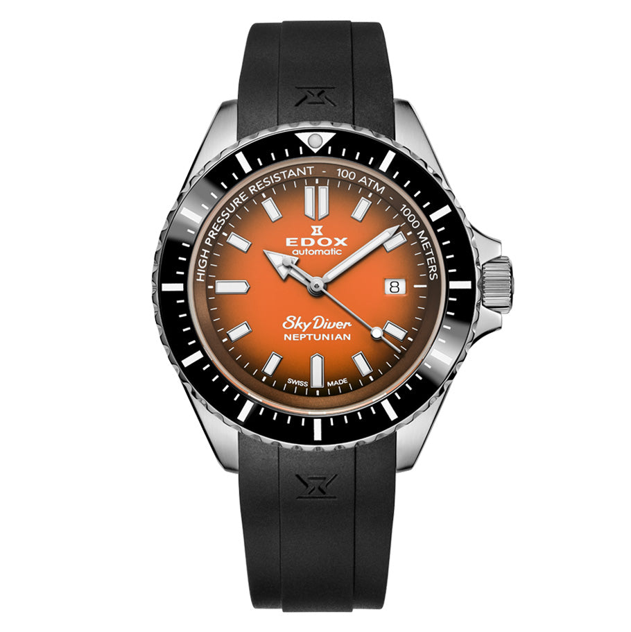 Edox Men's Watch Neptunian Sky Diver Automatic Orange 80120-3NCA-ODN