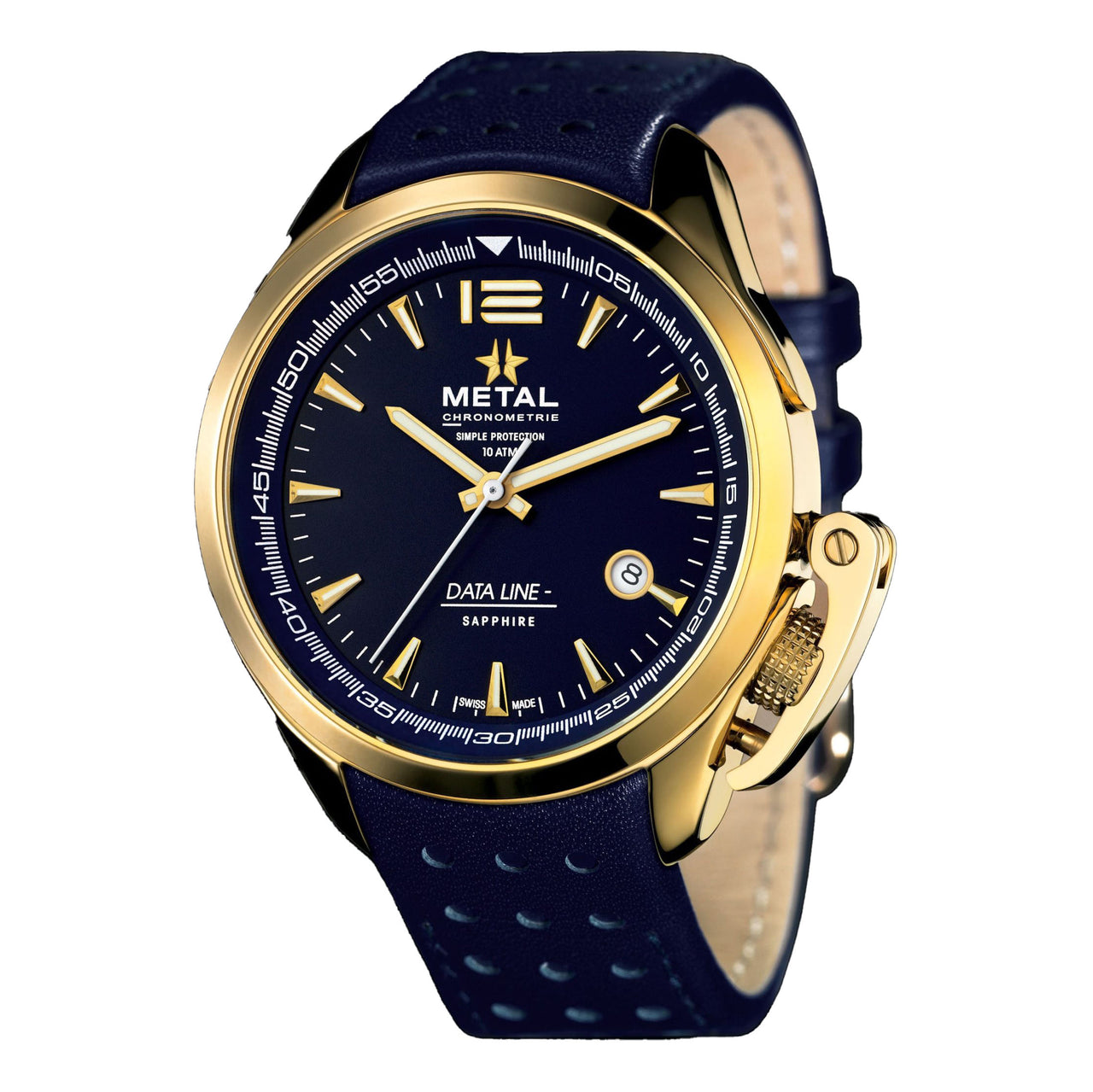 Metal.ch Men's Watch Data Line Collection Blue/Gold PVD 8353.41