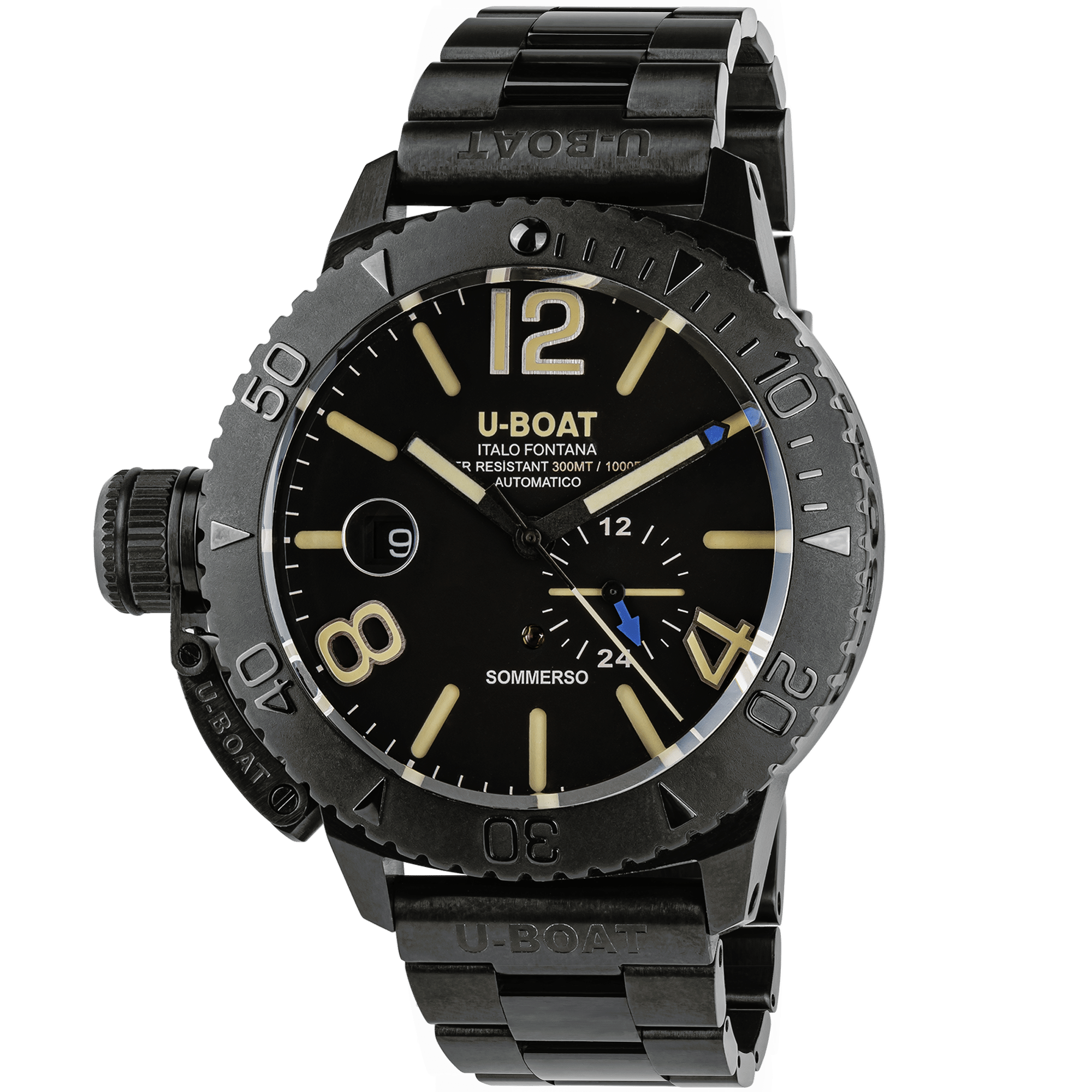 U-Boat Men's Watch Sommerso 46mm Diver Date Black DLC 9015/MT