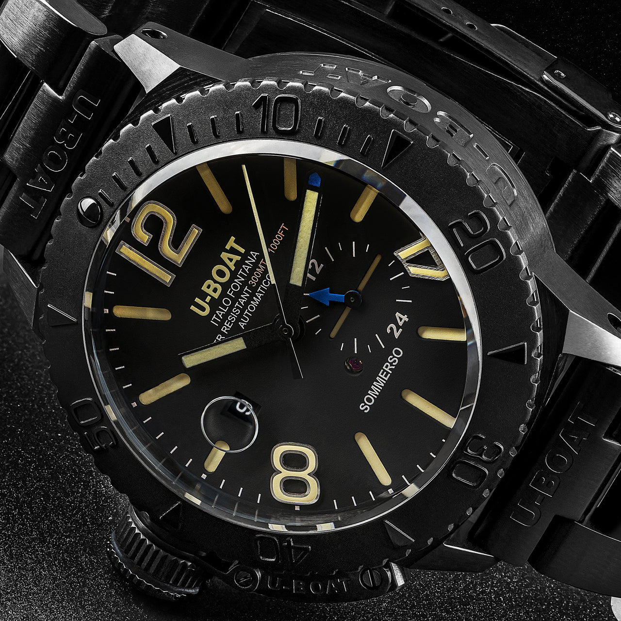 U-Boat Men's Watch Sommerso 46mm Diver Date Black DLC 9015/MT