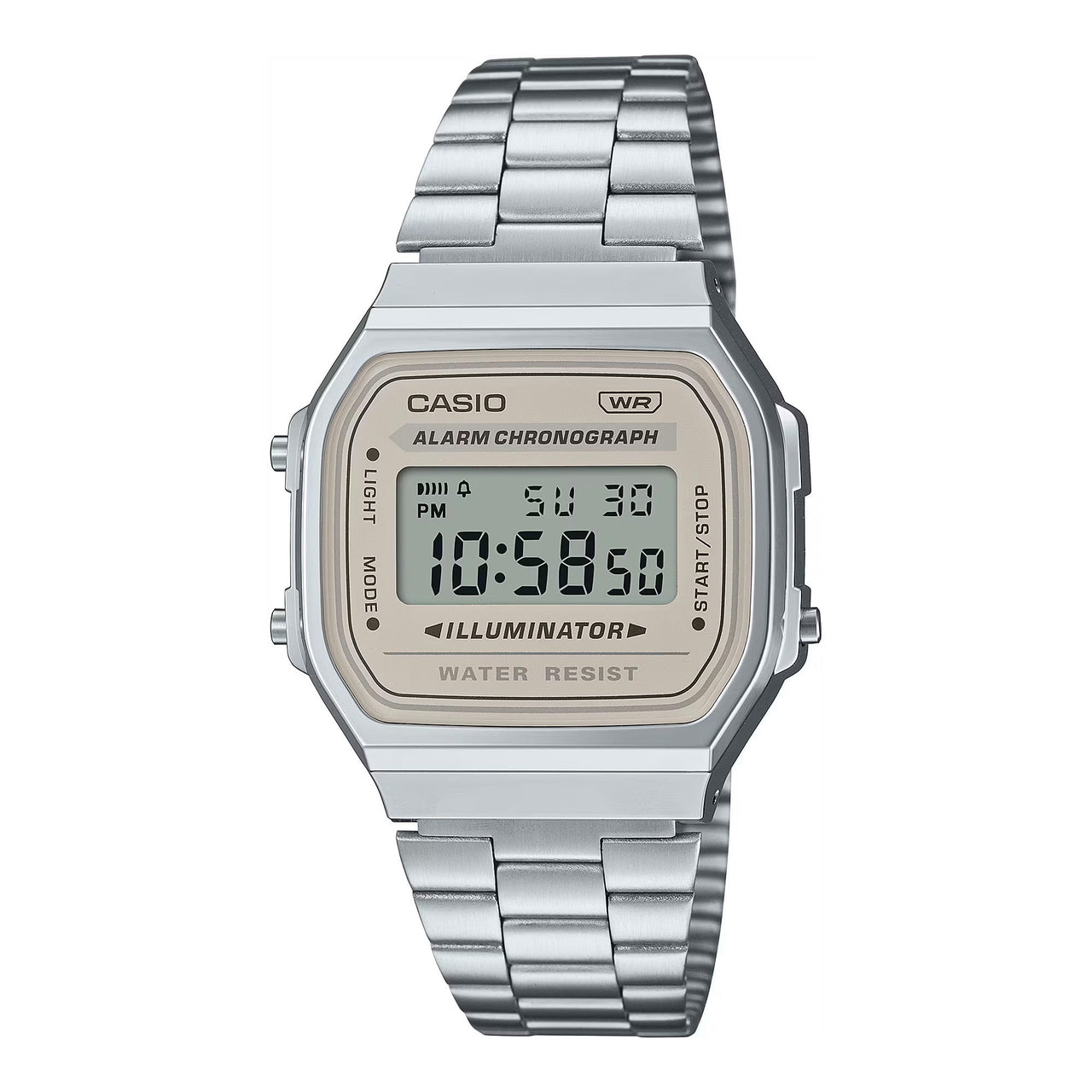 Casio Vintage 37mm Neutral Silver Unisex Digital Watch A168WA-8AYDF