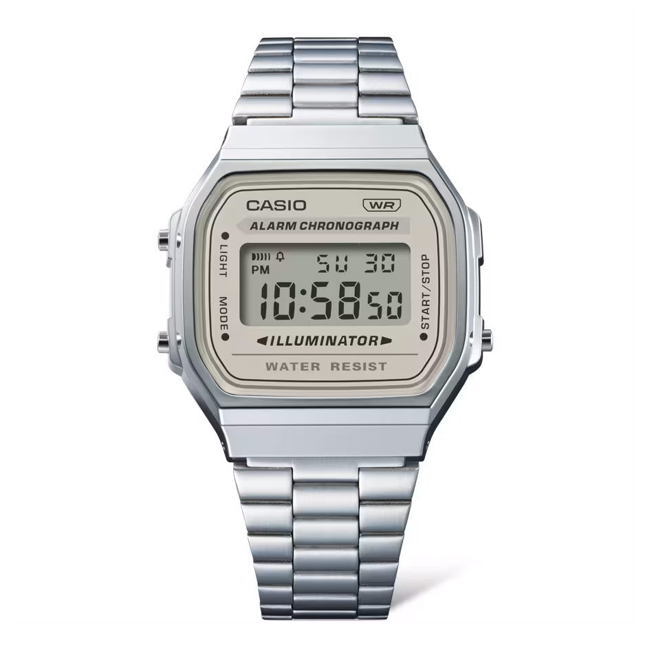 Casio Vintage 37mm Neutral Silver Unisex Digital Watch A168WA-8AYDF