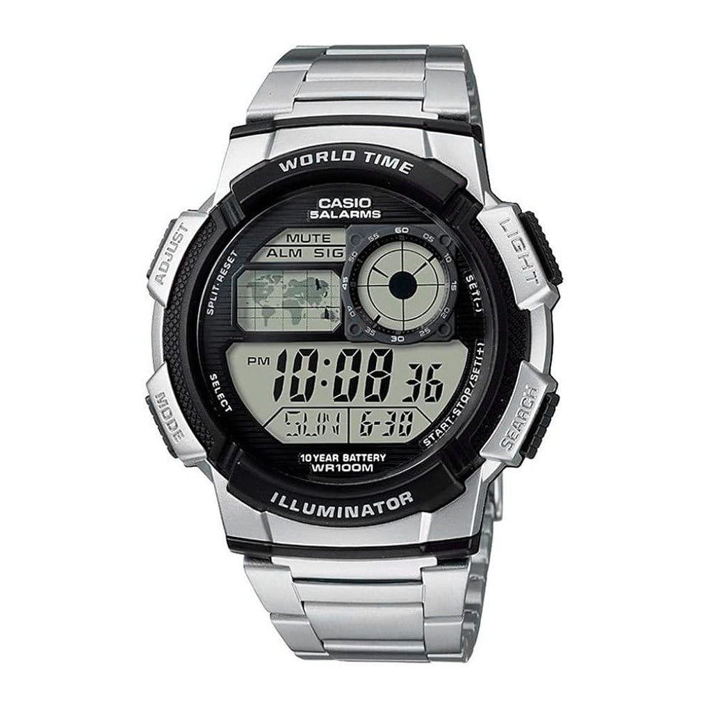 Casio Worldtime 45mm Silver Black Men's Digital Watch AE-1000WD-1AVDF