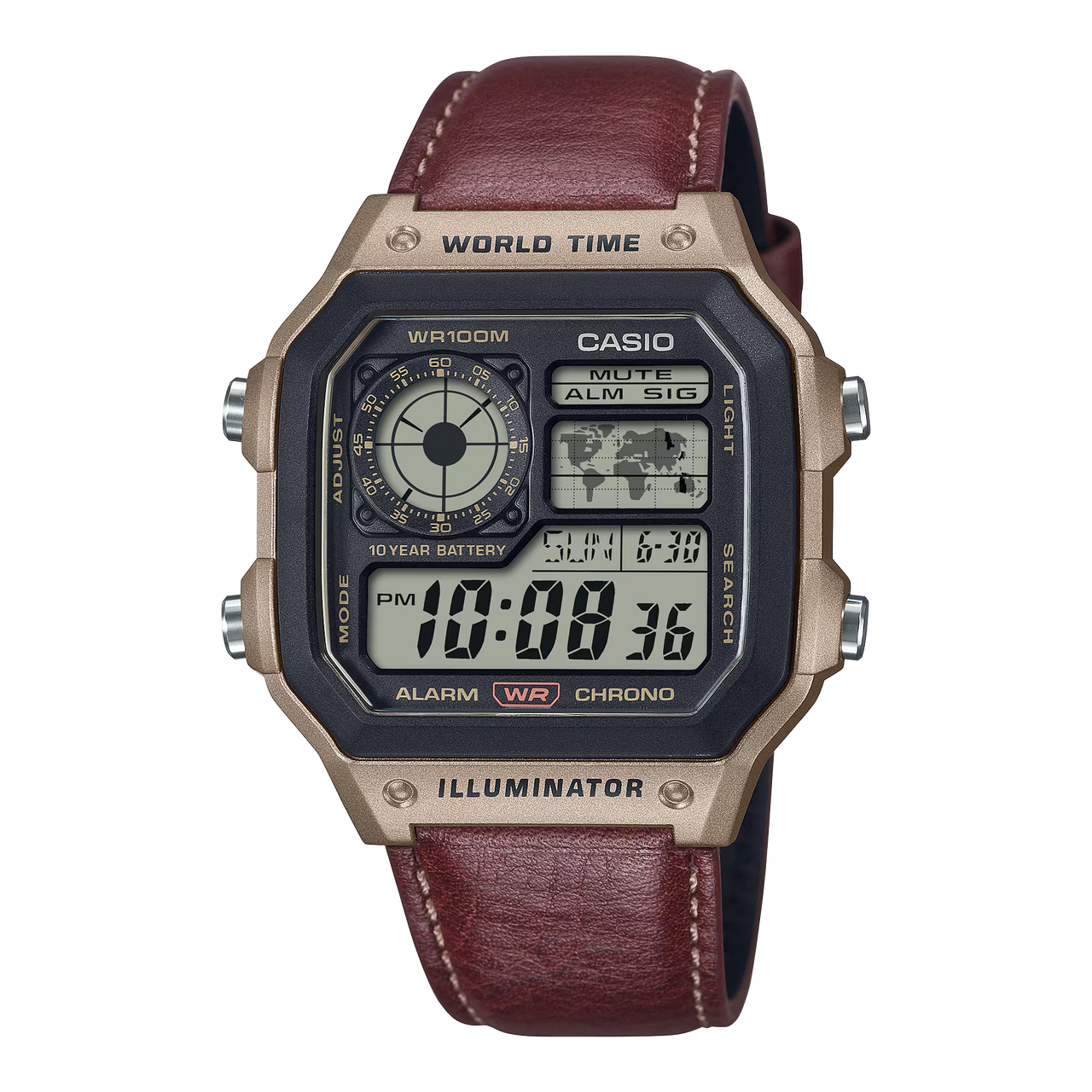 Casio Men's Digital Watch 42mm World Time Illuminator Brown