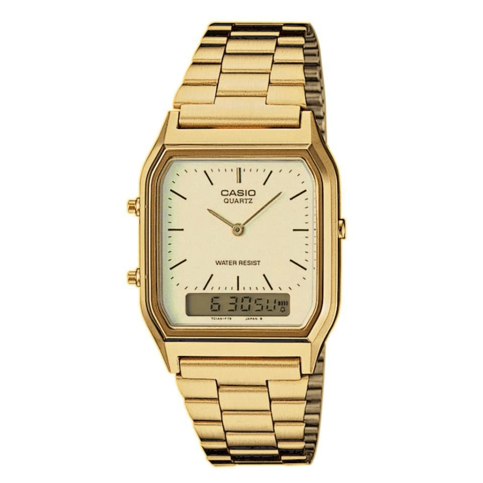 Casio Watch Vintage Retro Dual Time Gold