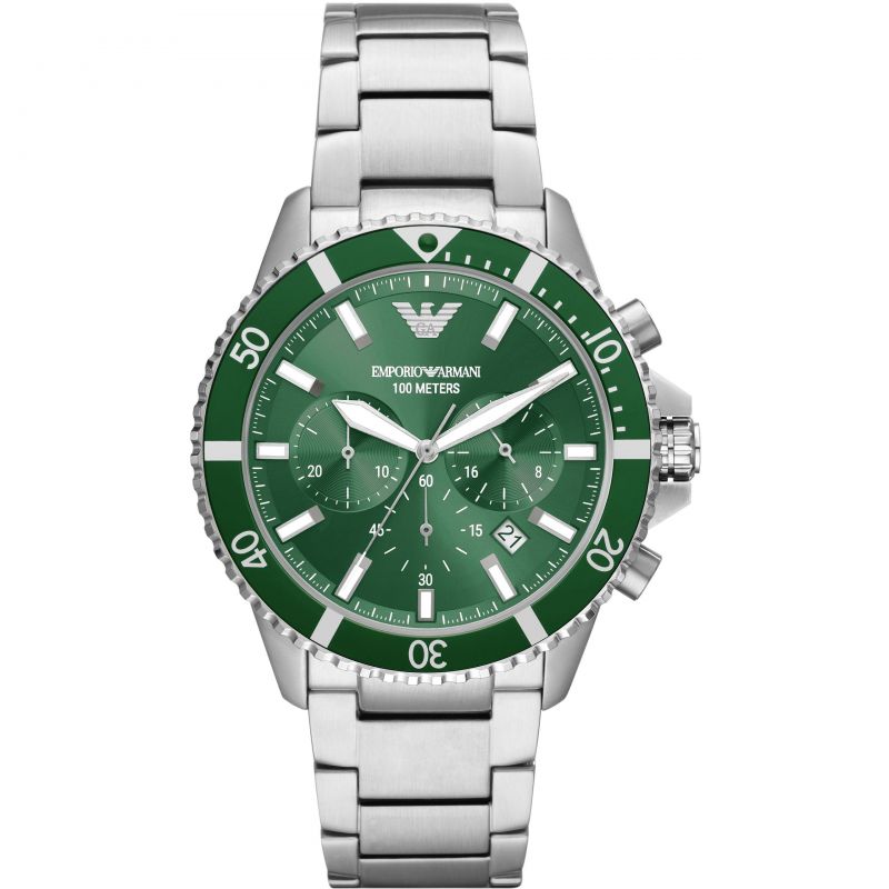 Emporio Armani Men's Watch Diver Chronograph 43mm Green AR11500