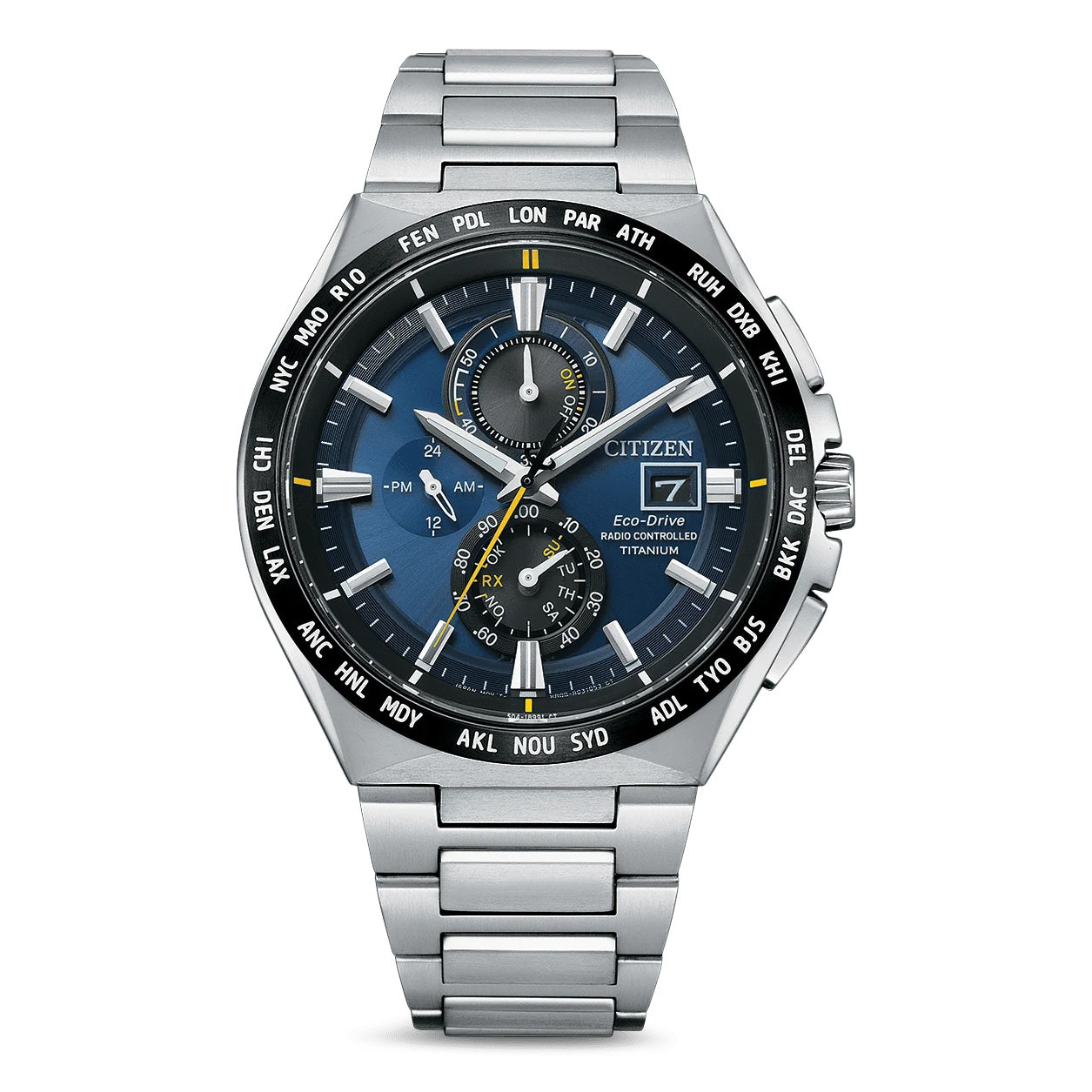 Citizen Men's Watch Chronograph Radio Controlled Eco-Drive Titanium Blue AT8234-85L