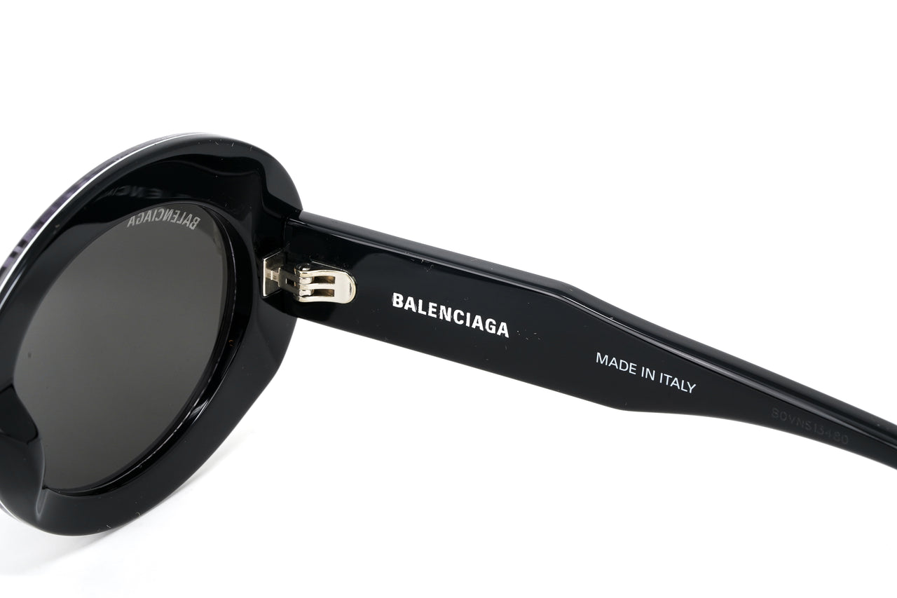 Balenciaga Women's Sunglasses Oval Logo Black/Clear BB0074S-004 50