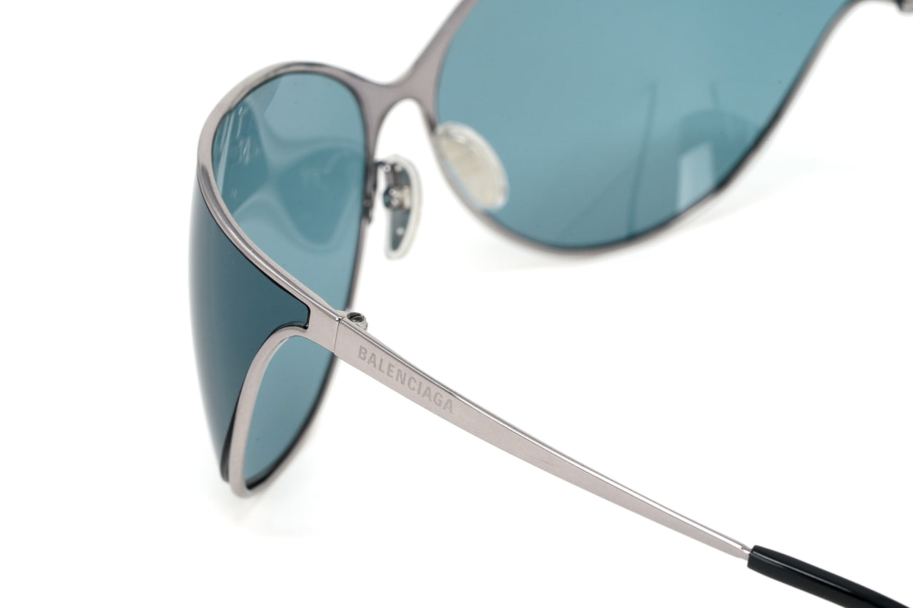 Balenciaga Women's Sunglasses Oversized Cat Eye Ruthenium Blue BB0137S-002 77