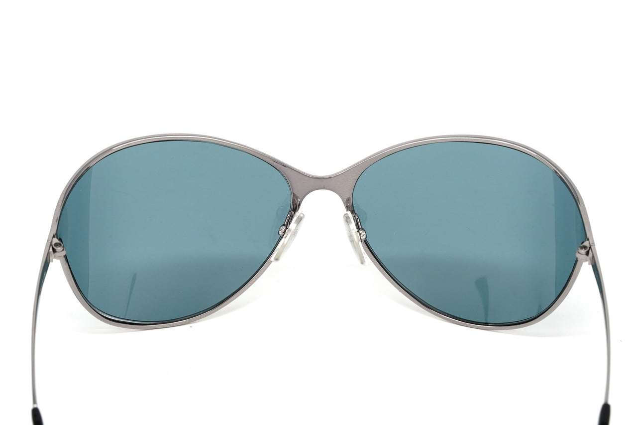 Balenciaga Women's Sunglasses Oversized Cat Eye Ruthenium Blue BB0137S-002 77