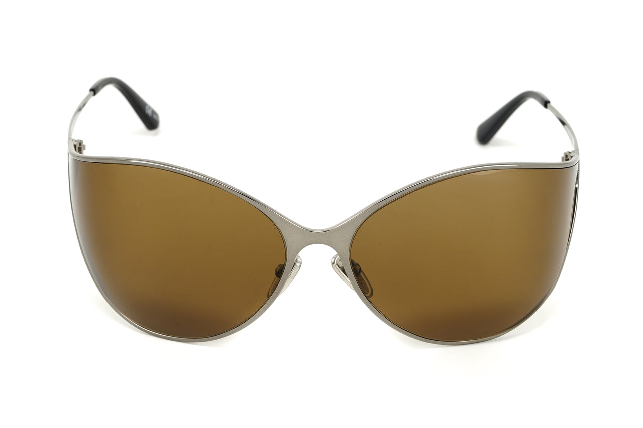 Balenciaga Women's Sunglasses Oversized Cat Eye Ruthenium Brown BB0137S-003 77