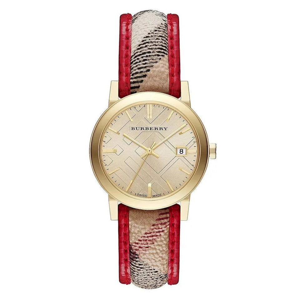 Burberry Ladies' Watch The City Check Gold Red BU9139