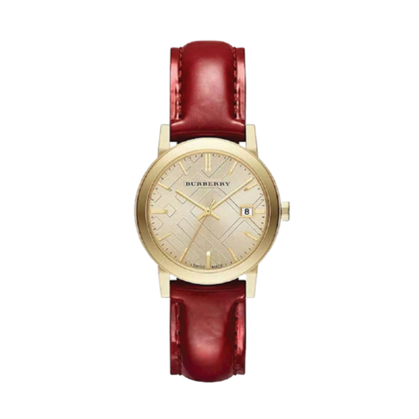 Burberry Ladies Watch Gold Plated Red Patent Leather 34mm BU9140