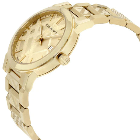 Burberry Ladies Watch The City 26mm Engraved Check Gold BU9234