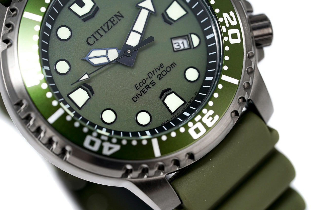 Citizen Men's Watch Eco-Drive Dive Olive Silicone Strap BN0157-11X