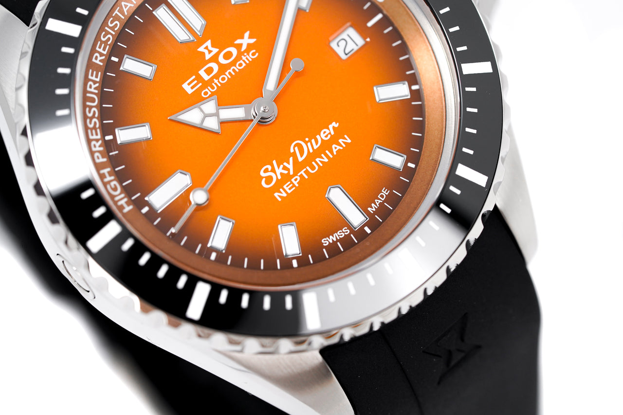 Edox Men's Watch Neptunian Sky Diver Automatic Orange 80120-3NCA-ODN