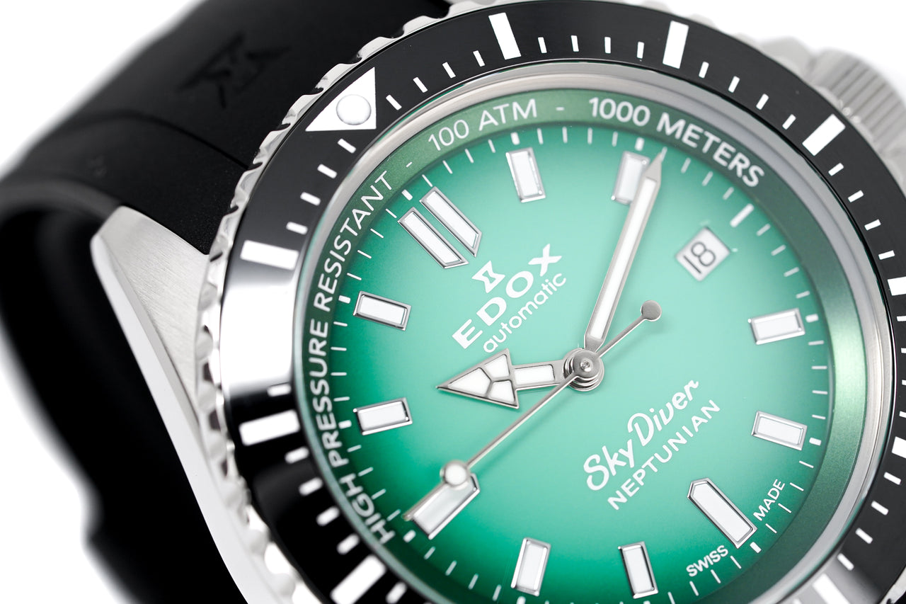 Edox Men's Watch Neptunian Sky Diver Automatic Green 80120-3NCA-VDN