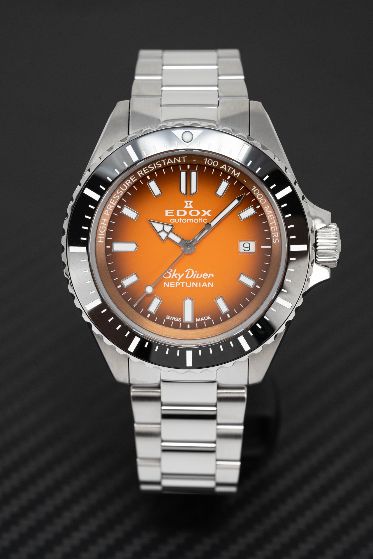 Edox Men's Watch Neptunian Sky Diver Automatic Steel Orange 80120-3NM-ODN