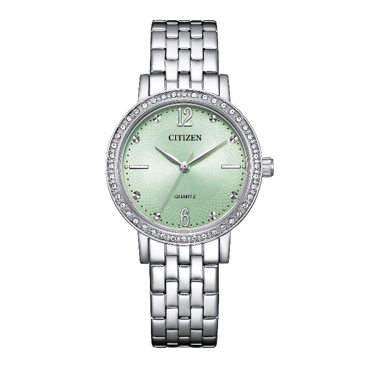 Citizen Ladies Green Dial 31mm Crystal Bezel Watch