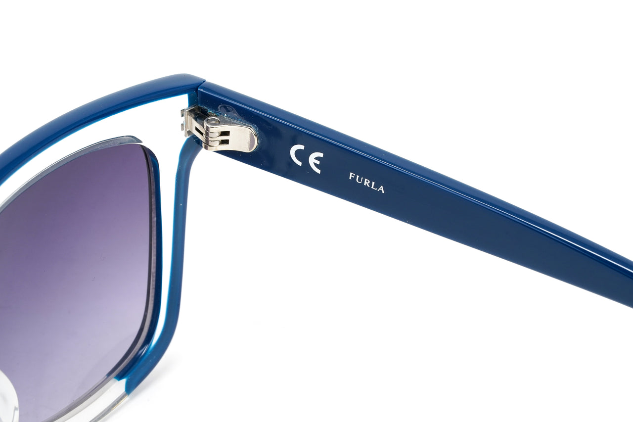 Furla Women's Sunglasses Classic Square Clear/Blue SFU069 0D82