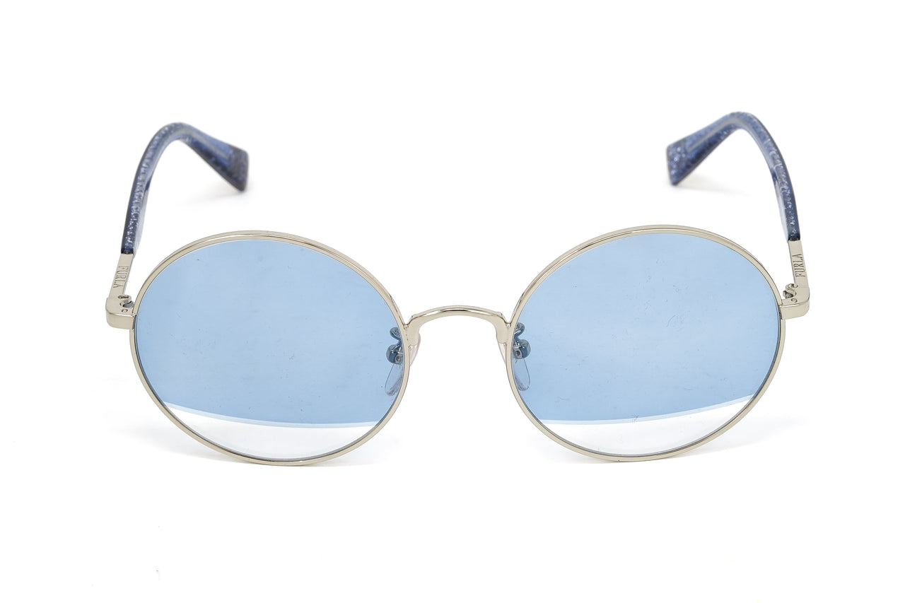 Furla Women's Sunglasses Round Gold/Blue SFU235 0594