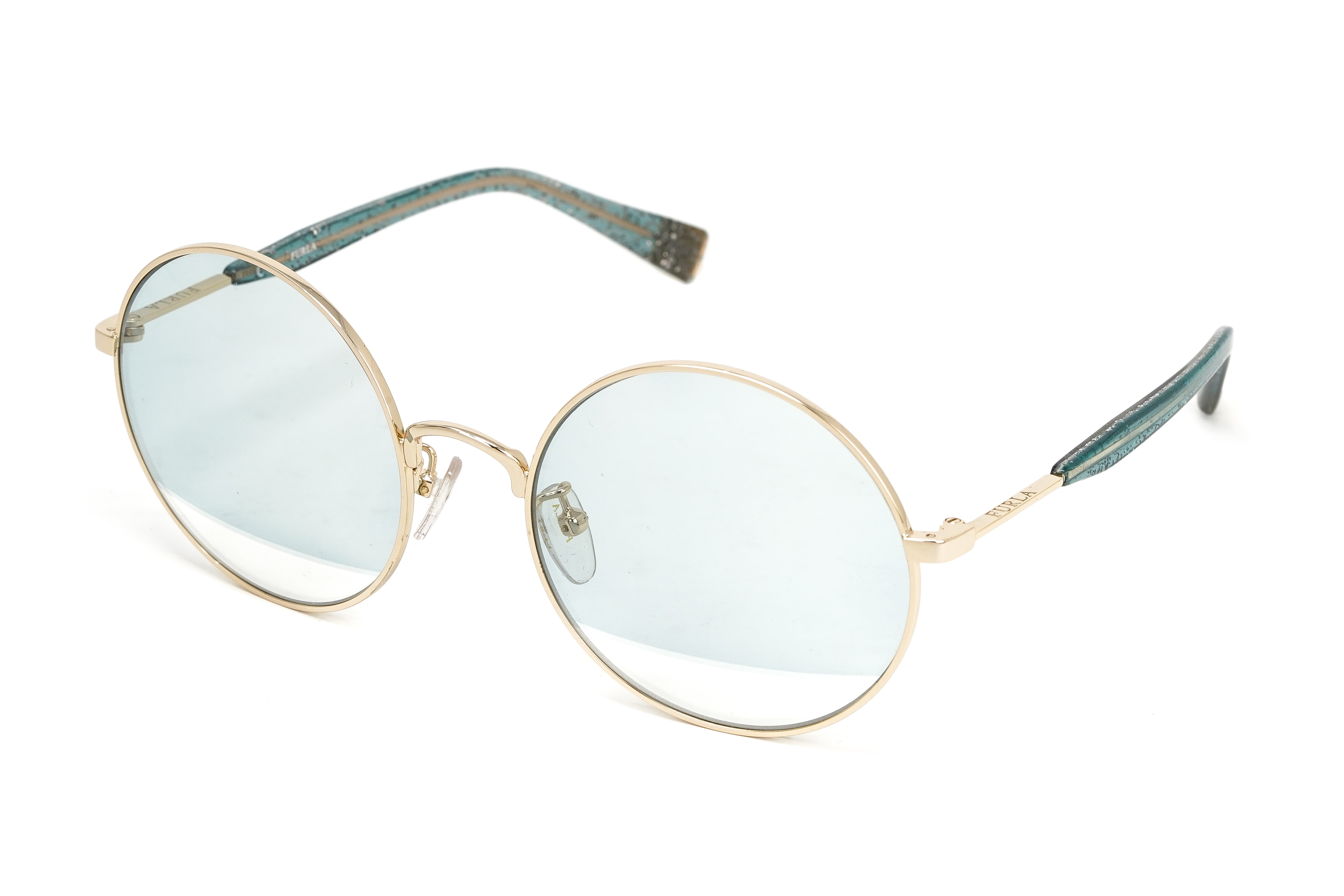 Furla Women's Sunglasses Round Gold/Blue SFU235 300V