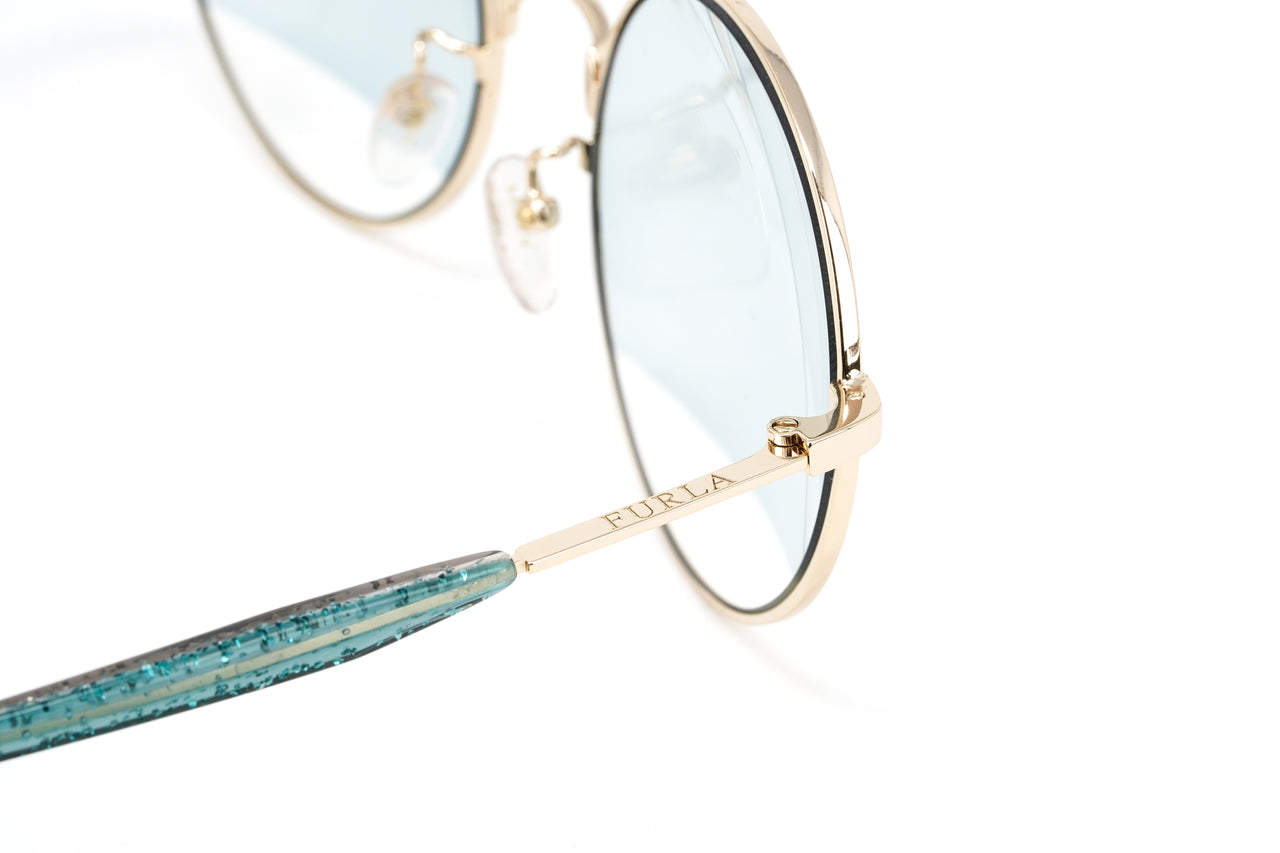 Furla Women's Sunglasses Round Gold/Blue SFU235 300V