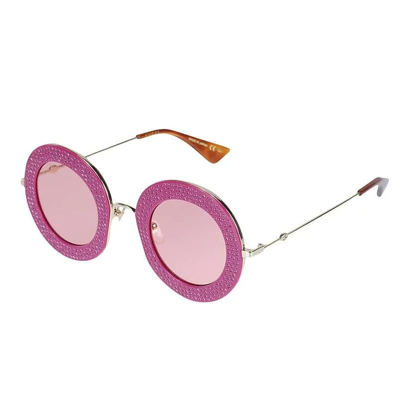 Gucci Women's Sunglasses Oversized Round Fuchsia Gold Pink GG0113S-012 44