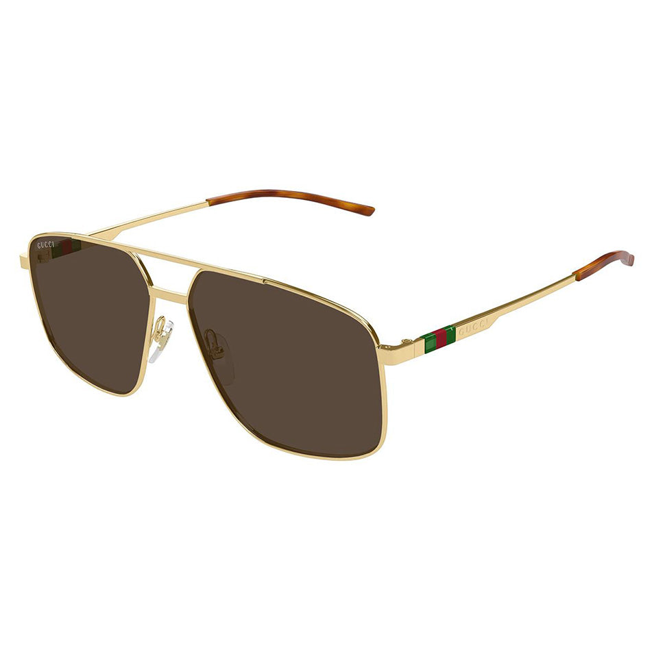 Gucci Men's Gold Navigator Sunglasses Brown Lenses GG1676S