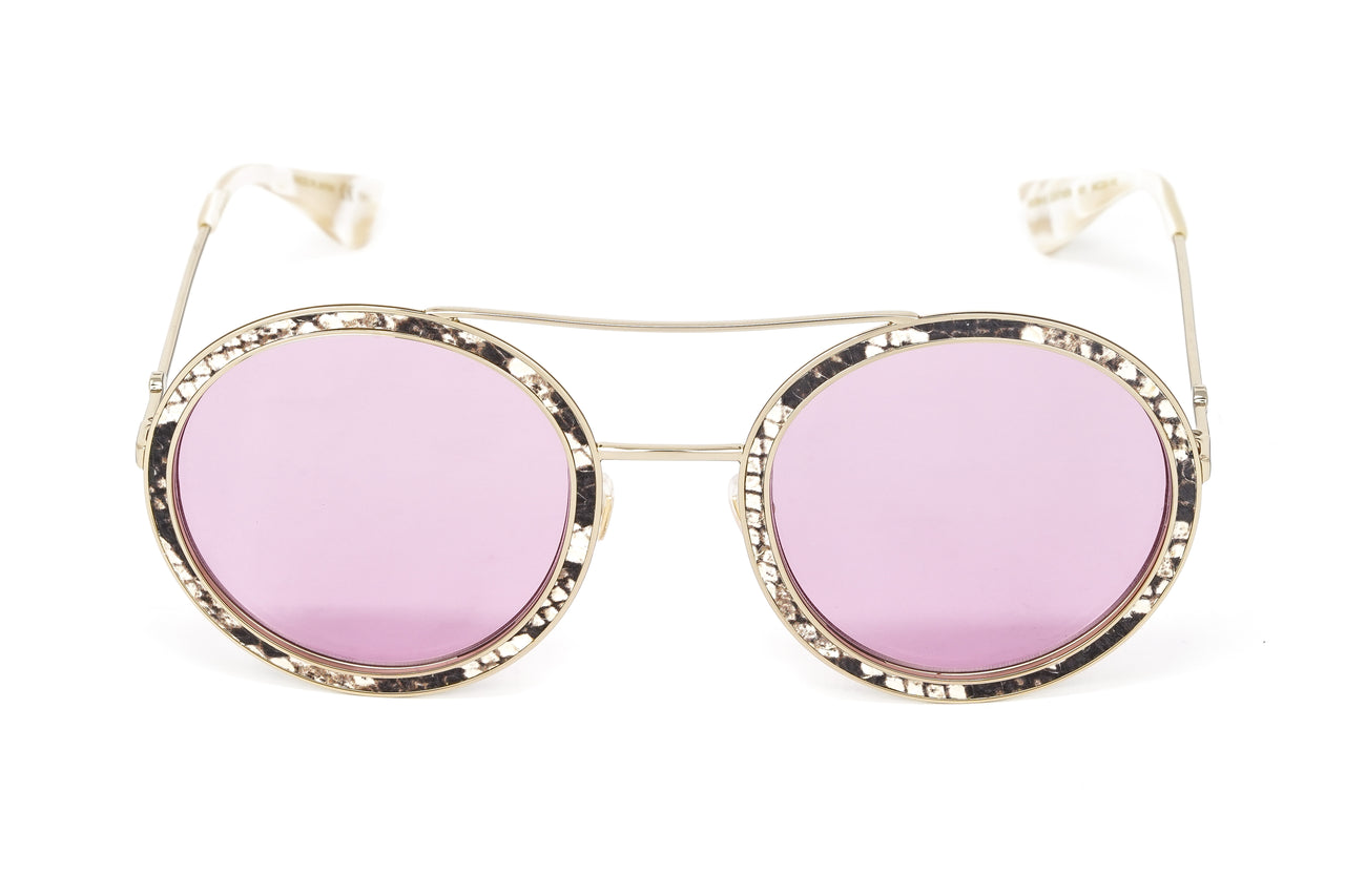 Gucci Women's Sunglasses Round Pilot Pink GG0061S LEATHER-001 54