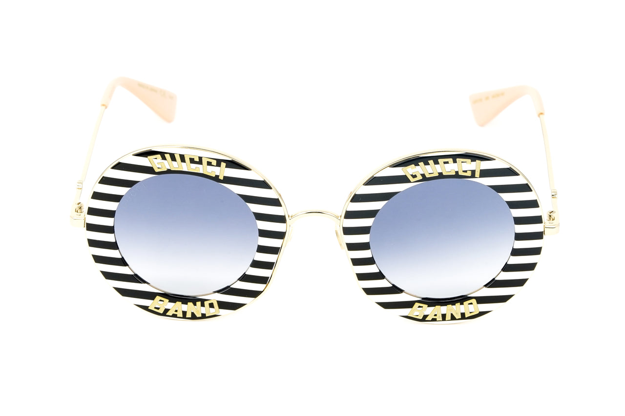 Gucci Women's Sunglasses Oversized Round Gold Band GG0113S-008 44
