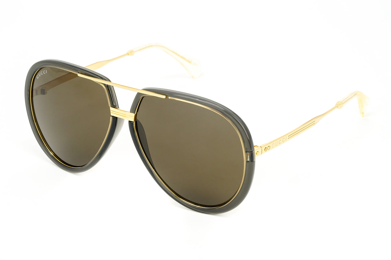 Gucci Unisex Sunglasses Oversized Pilot Black Gold GG0904S-001 61